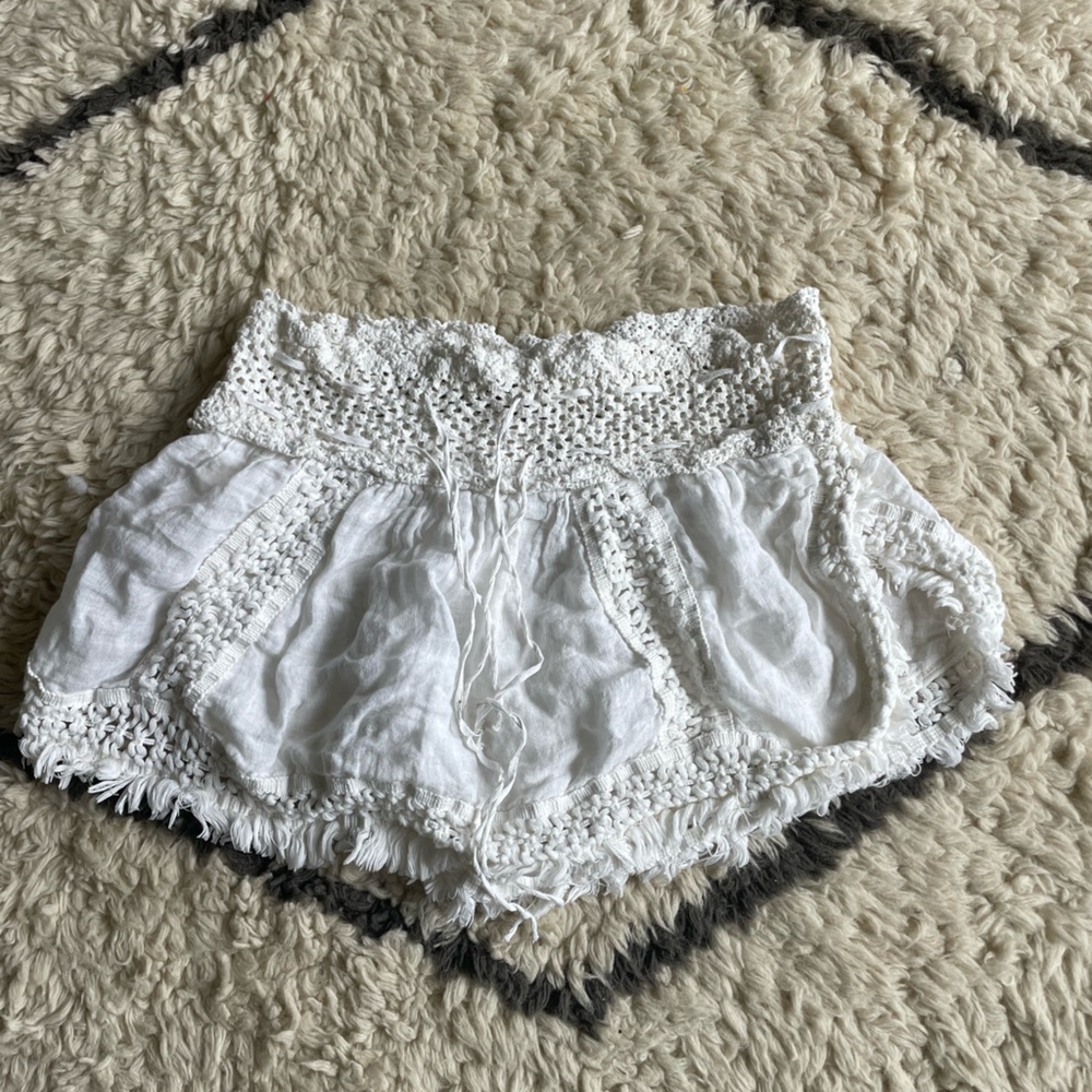 Sunday Made in France White Linen Crochet Woven Fringe Coverup Skirt